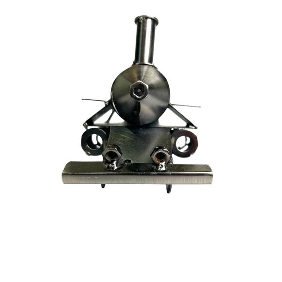 Steam Train Engine Hand Made Industrial Metal Design Artsy Whimsical 9.5" x 4.5" - Picture 2 of 6
